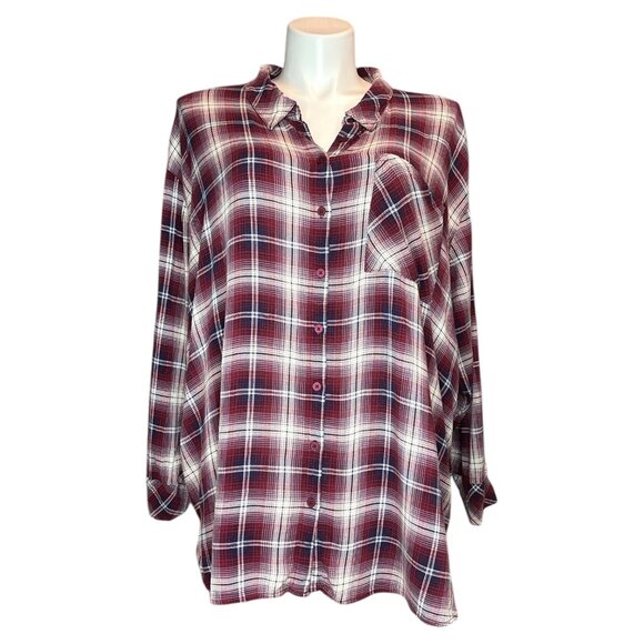 Torrid Plus Size 4X Plaid Button Down Shirt Drop Shoulder Oversized Casual Cozy - Picture 1 of 11